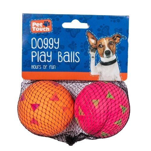 Pet Touch Doggy Play Balls Assorted Neon Colours 2 Pk Dog Toys Pet Touch Orange & Pink  