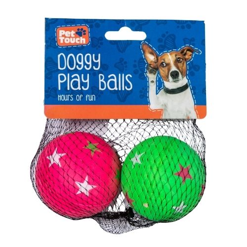 Pet Touch Doggy Play Balls Assorted Neon Colours 2 Pk Dog Toys Pet Touch Green & Pink  