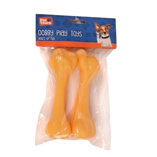 Squeaky Bone Dog Toy 2 Pack Assorted Colours Dog Toys Pet Touch Yellow Chicken  