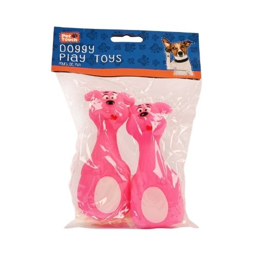 Squeaky Doggy Animal Pet Toy 2 Pack Dog Toys Pet Touch Pink  