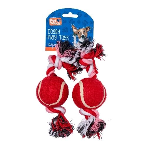 Pet Touch Rope Dog Toy With Ball 2 Pack Dog Toys Pet Touch Red/ Pink Rope  