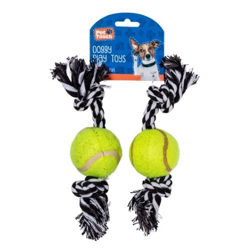Pet Touch Rope Dog Toy With Ball 2 Pack Dog Toys Pet Touch Yellow  