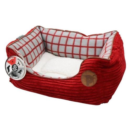 Petface Red Jumbo Cord Window Pane Dog Bed Square - Assorted Dog Beds Petface   