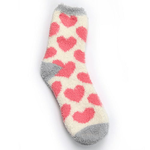 Women's Fluffy Snuggle Socks Pink Hearts One Size Snuggle Socks Love to Laze   