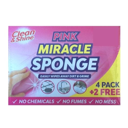 Clean & Shine Pink Miracle Sponge 4+2 Free Pack Cloths, Sponges & Scourers Clean & Shine   