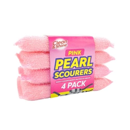 Clean & Shine Pink Pearl Scourers 4 Pack Cloths, Sponges & Scourers Clean & Shine   