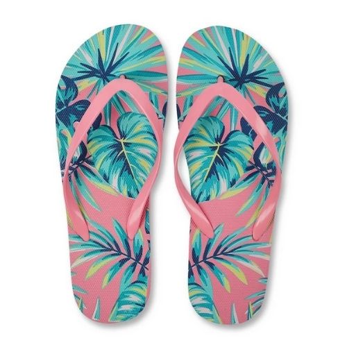 Pink Green Palm Tree Pattern Flip Flops Assorted Sizes Summer FabFinds 3-4  