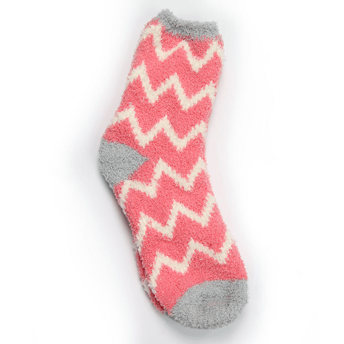 Women's Fluffy Snuggle Socks Pink & Cream Zigzags One Size Snuggle Socks Love to Laze   