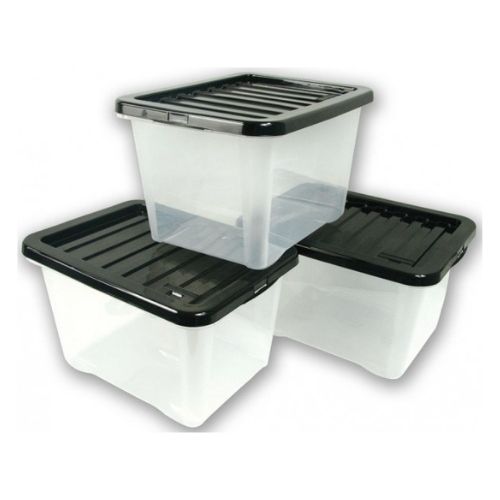28 Litre Plastic Storage Box with Lid - Set of 3 Storage Boxes FabFinds   