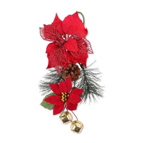 Poinsetta Christmas Decoration with Bells Assorted Colours Christmas Garlands, Wreaths & Floristry FabFinds Red  