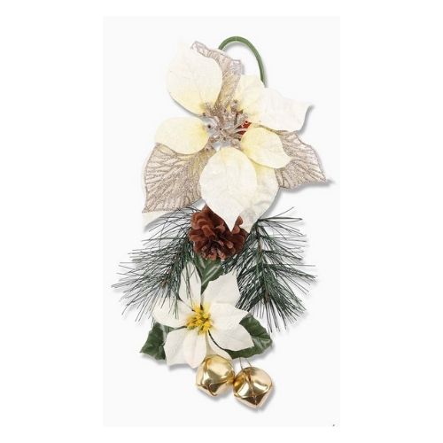 Poinsetta Christmas Decoration with Bells Assorted Colours Christmas Garlands, Wreaths & Floristry FabFinds Cream  