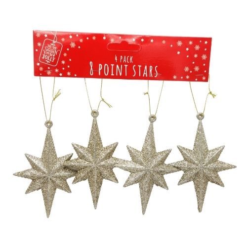 Glitter 8 Point Christmas Stars 4 Pack Christmas Baubles, Ornaments & Tinsel FabFinds Gold  