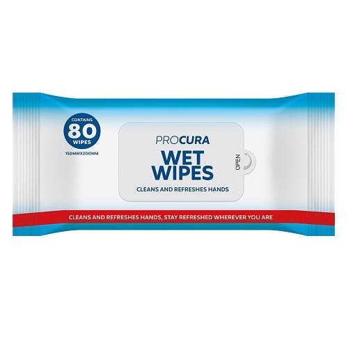 Procura Hand Wet Wipes Pack of 80 Wipes Hand Sanitiser & Wipes Procura   
