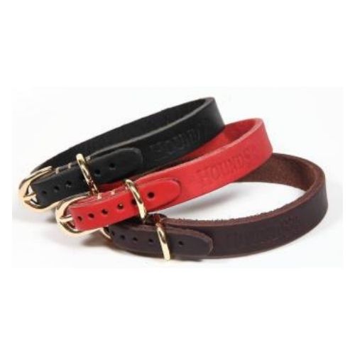 Hounds Plain Leather Puppy Collar Assorted Colours Dog Accessories Hounds Red  