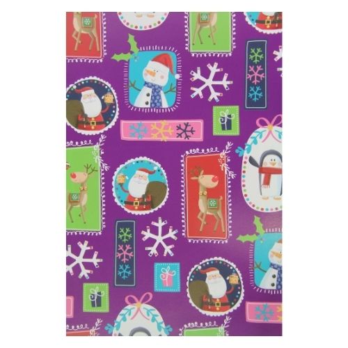 Christmas Character Purple Wrapping Paper 10 Metre Christmas Wrapping & Tissue Paper FabFinds   