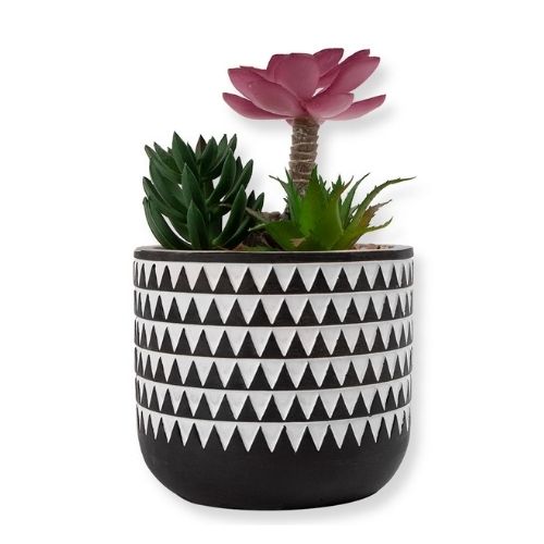 Artificial Pyramid Plant In Black & White Pot Artificial Plant FabFinds   