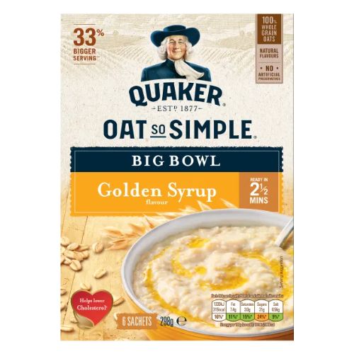 Quaker Oat So Simple Big Bowl Golden Syrup 6 Pk 298g Porridge Oats Quaker   