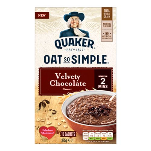 Quaker Oat So Simple Velvety Chocolate 365g Oats, Grits & Hot Cereal Quaker   