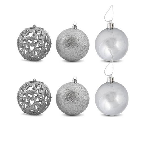 Christmas Glitter Baubles 8cm Assorted Designs 6 Pk Christmas Baubles, Ornaments & Tinsel FabFinds   