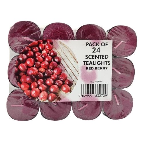 Red Berry Scented Tealights Pack of 24's Candles FabFinds   