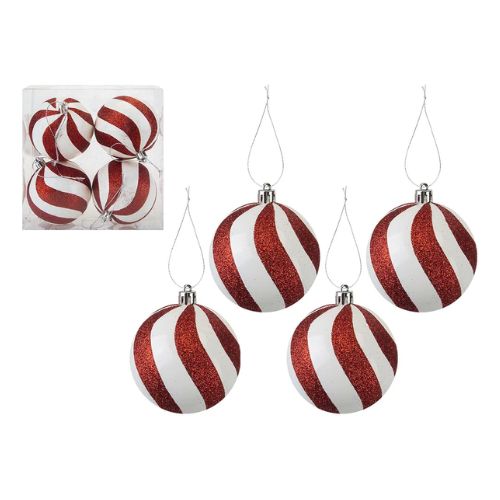 Candy Cane Round Baubles 4 Pack Christmas Baubles, Ornaments & Tinsel snowflake   