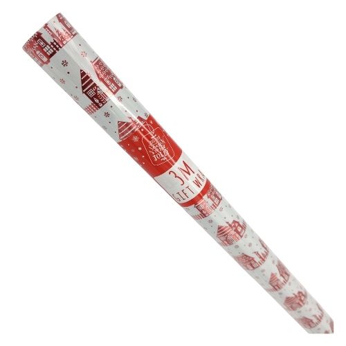 White & Red Christmas Scene Gift Wrap 3M Christmas Wrapping & Tissue Paper FabFinds   