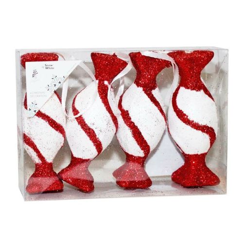 Candy Cane Christmas Hangers Assorted Designs 4 Pack Christmas Baubles, Ornaments & Tinsel Snow White Diagonal Stripe  
