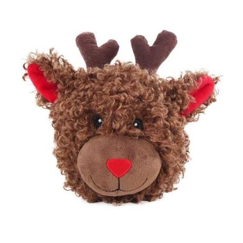 Cupid & Comet Festive Dog Plush Toy Squeaky Reindeer Ball Christmas Gifts for Dogs Rosewood   