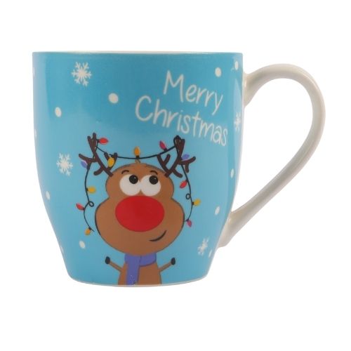 Light Blue Merry Christmas Reindeer and Lights Hugga Mug Mugs FabFinds   