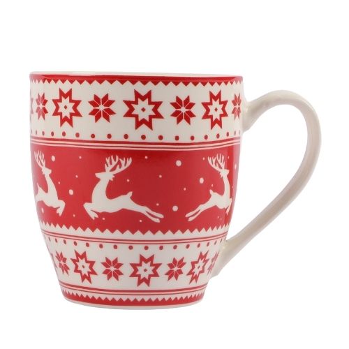 Red and White Christmas Reindeer Hugga Mug Mugs FabFinds   