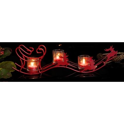 Christmas Reindeer Sleigh Tealight Holders Assorted Colours Christmas Candles & Holders FabFinds Red  