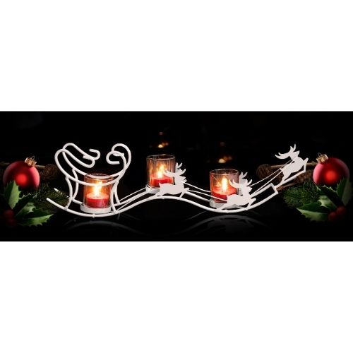 Christmas Reindeer Sleigh Tealight Holders Assorted Colours Christmas Candles & Holders FabFinds White  