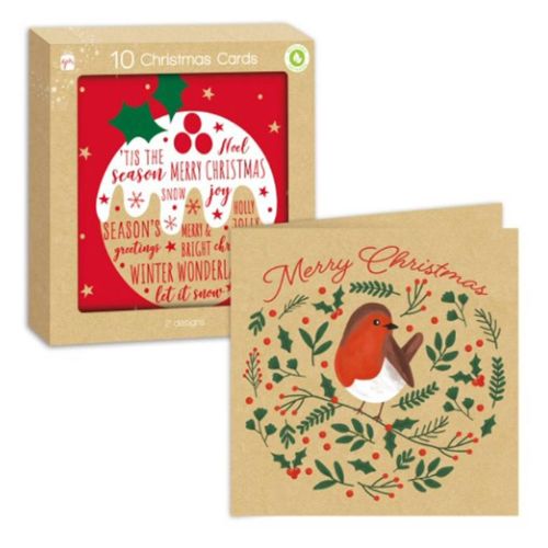 Robin and Christmas Pudding Christmas Cards 10 Pack Christmas Cards Giftmaker   
