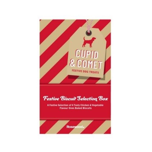 Cupid & Comet Festive Dog Treat Biscuit Selection Box 350g Christmas Gifts for Dogs Rosewood   