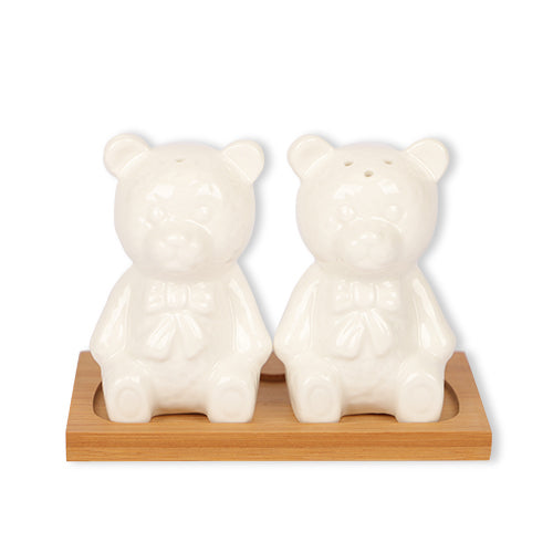 White Bamboo Teddy Salt & Pepper Set Salt & Pepper Shakers FabFinds   