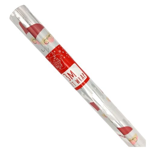 Santa and Candy Cane Silver Foil Christmas Gift Wrap 3M Christmas Wrapping & Tissue Paper FabFinds   
