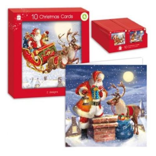 Traditional Santa and Reindeer Christmas Cards 10 Pack Christmas Cards FabFinds   