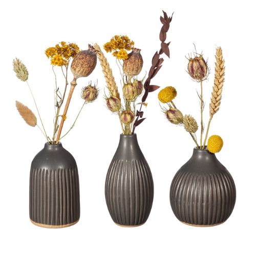 Sass & Belle Grey Grooved Bud Vases Set Of 3 Home Decoration Sass & Belle   