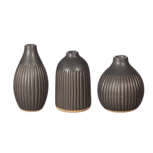 Sass & Belle Grey Grooved Bud Vases Set Of 3 Home Decoration Sass & Belle   