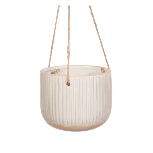 Sass & Belle Grooved Hanging Planter Off White Plant Pots & Planters Sass & Belle   