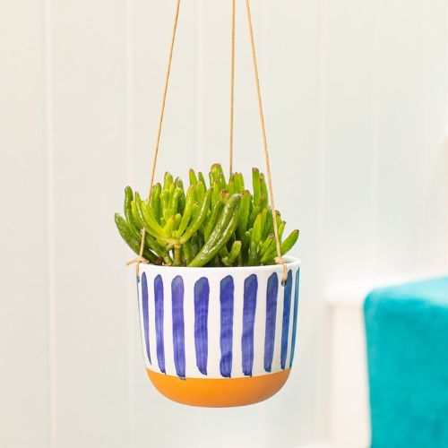 sass and belle plant pot Sass & Belle Paros Blue Stripe Hanging Planter
