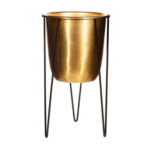 Sass & Belle Polished Gold Metal Planter On Stand Medium Pots & Planters Sass & Belle   