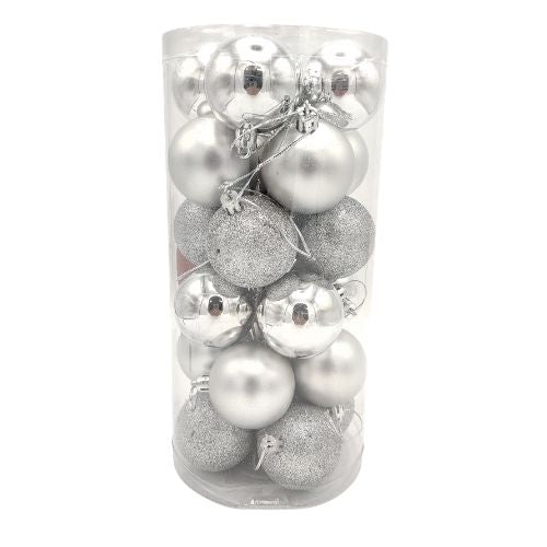 Silver and Glitter Shatterproof Mini Baubles 20 Pk Christmas Baubles, Ornaments & Tinsel FabFinds   