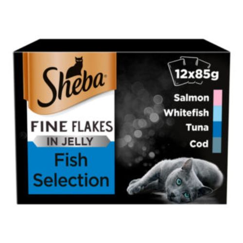 Sheba Fine Flakes Fish Selection In Jelly Cat Food Pouches 12 x