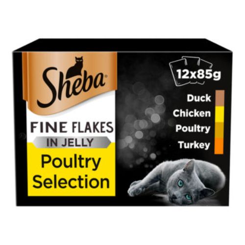 Sheba Fine Flakes Poultry Selection In Jelly Cat Food Pouches 12 x 85g Cat Food Sheba   