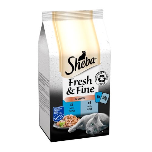 Sheba Fresh & Fine Tuna And Cod In Gravy Cat Food Pouches 6x50g Cat Food Sheba   