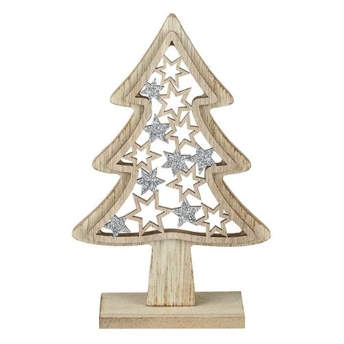 Handmade Silver Glitter Star Wooden Tree Christmas Decoration Christmas Festive Decorations FabFinds   
