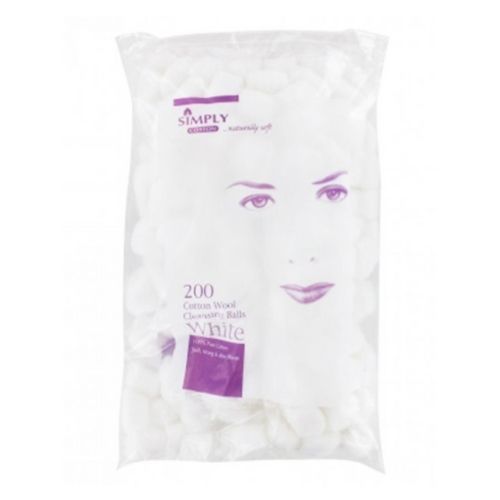 Simply 200 White Cotton Wool Cleansing Balls Sponges, Mits & Face Cloths Simply Cotton   