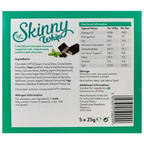 Skinny Whip Bars Mint & Dark Chocolate 5pk 25g Biscuits & Cereal Bars skinny bars   