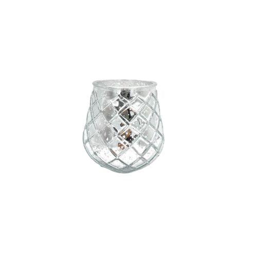 Small Silver Patterned Tealight Holder 11cm Christmas Candles & Holders The Satchville Gift Company   